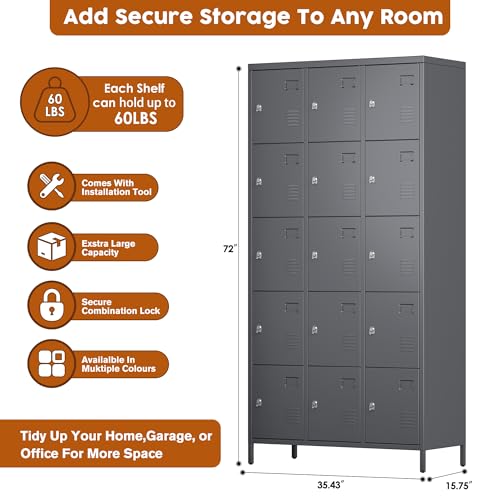 6 Door Metal Storage Locker with 18 Hooks, Black & Dark Grey F918308