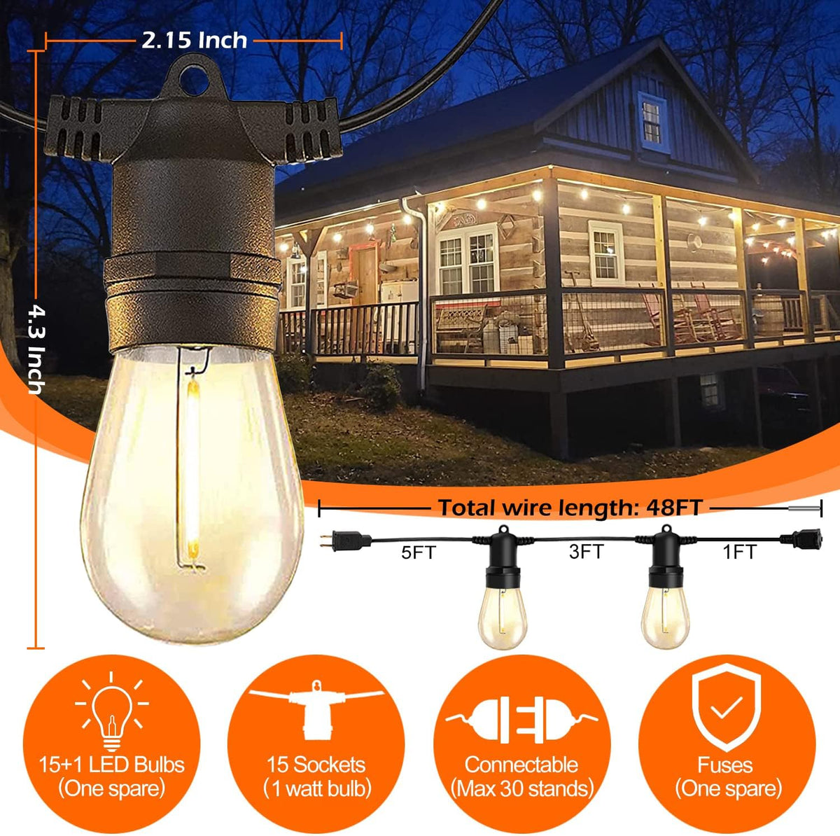 2-Pack 48FT Waterproof Outdoor String Lights A459149