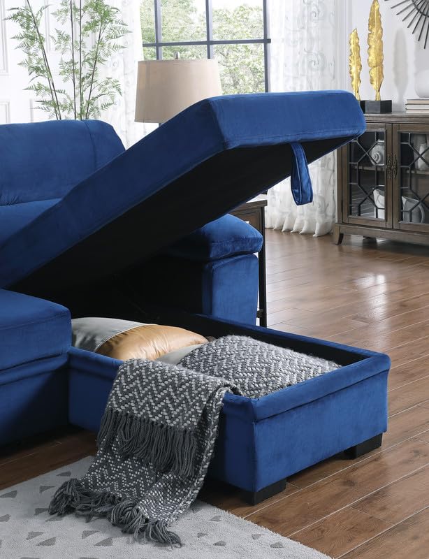 Black Grey Linen L Shaped Sleeper Sectional Sofa with Storage Chaise Q364