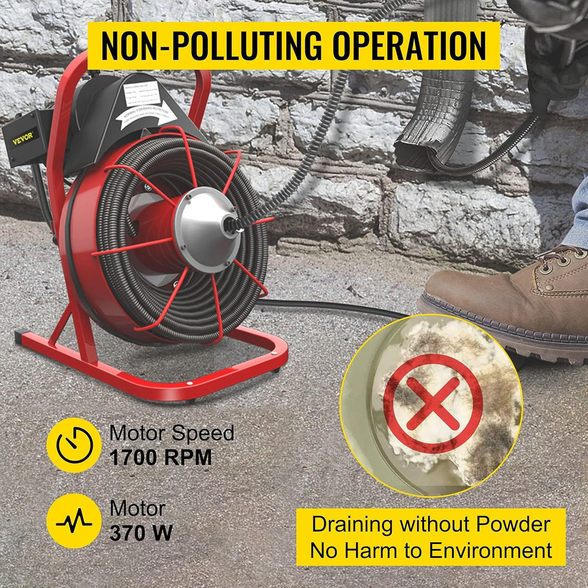 75Ft x 1/2Inch 370W Electric Drain Auger Cleaner with 8 Cutters B862113