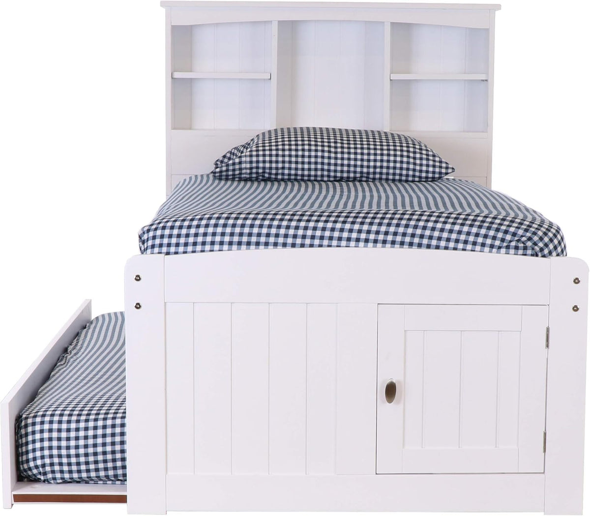 White Twin Bookcase Bed with 3 Drawers and Trundle H49120