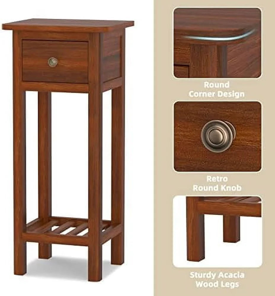 31 Inch Grey Acacia Wood End Table with Drawer D358