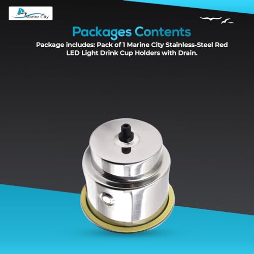 Red LED Light Cup Holder with Drain Stainless Steel Pack of 2 P10872