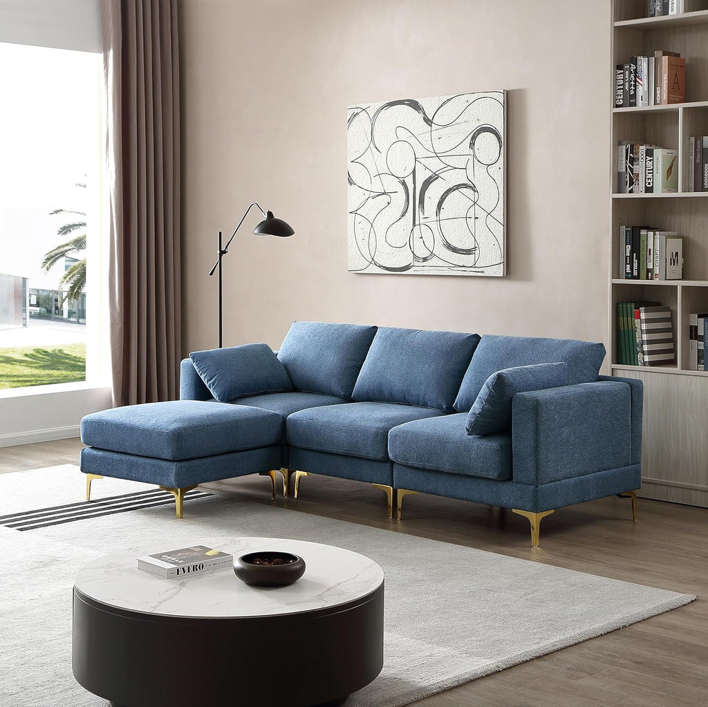 Blue Reversible Modular Sofa with 2 Pillows T5753