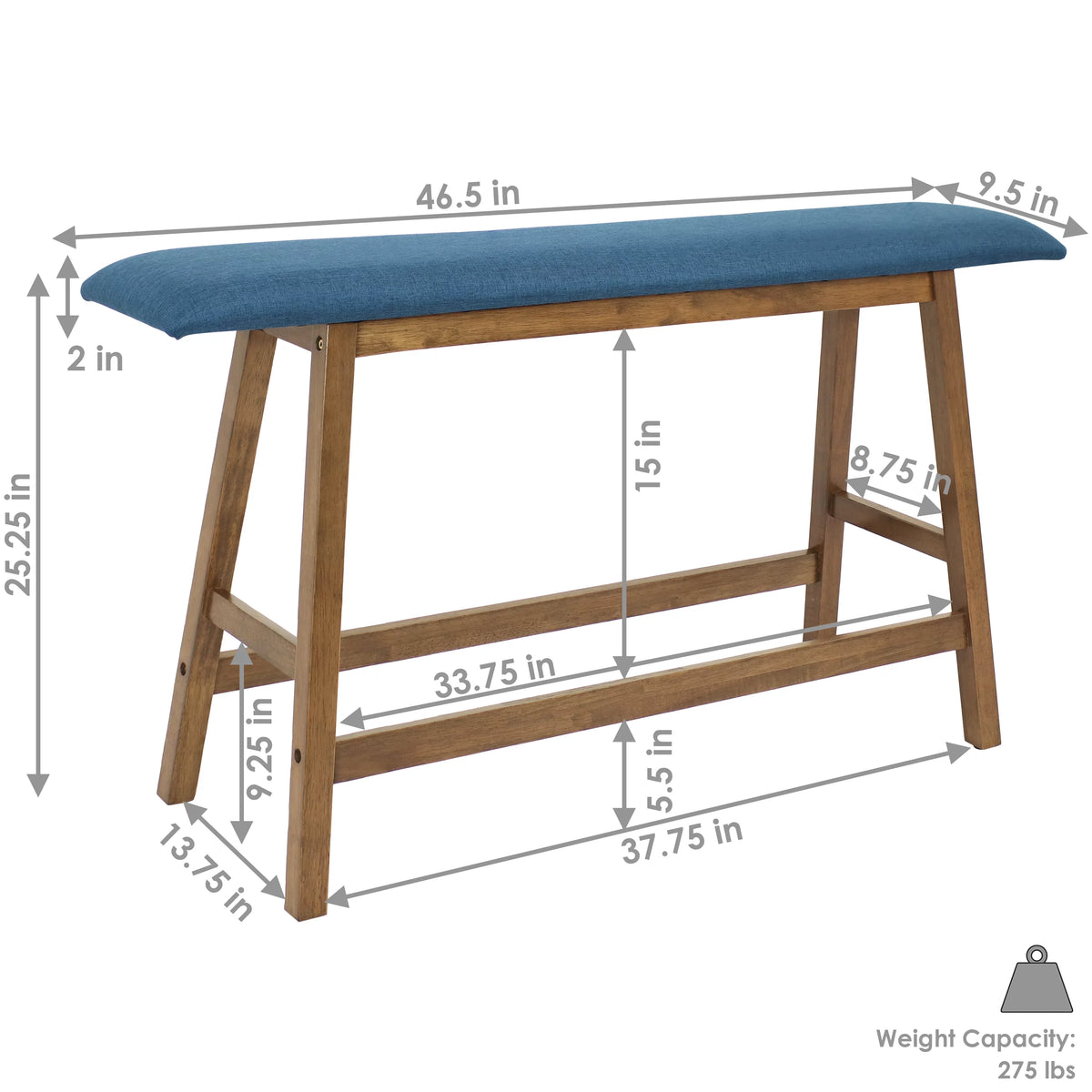 Wooden Counter-Height Dining Bench with Blue Cushion N993833