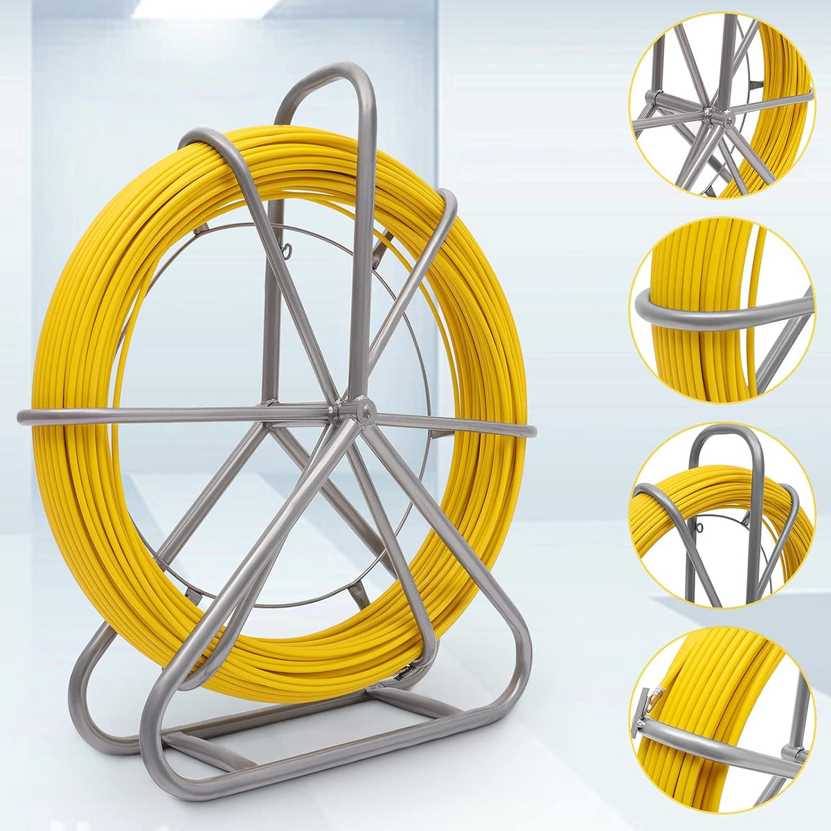 Fiberglass Fish Tape Reel Duct Rodder with Cage and Wheel Stand Z565831