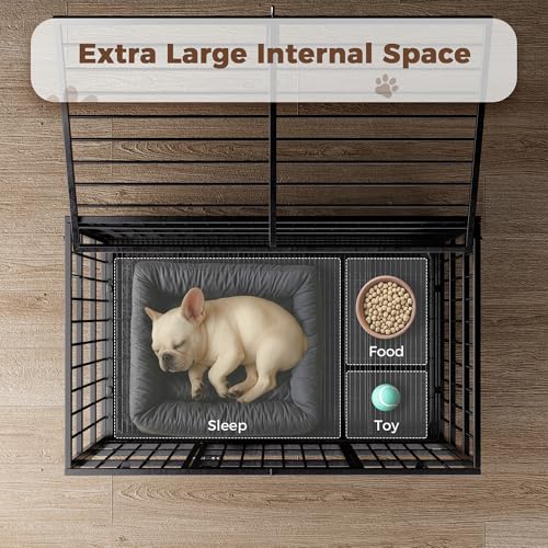 48" 38" Dog Crates with 4 Lockable Wheels, Removable Door and Tray D592440