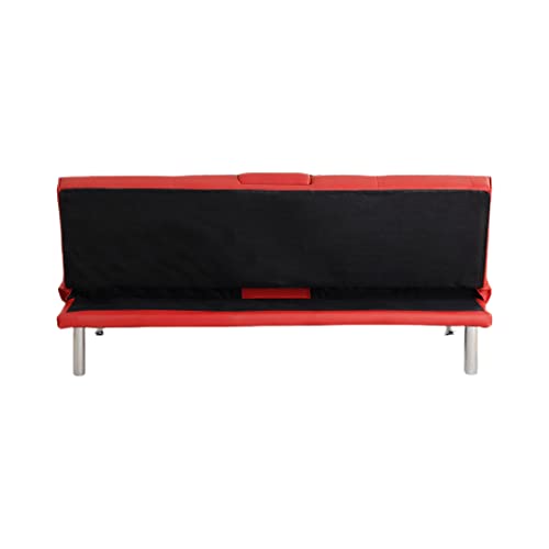 Faux Leather Convertible Folding Futon Sofa Bed Loveseat with Removable Armrests C594