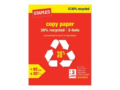 30% Recycled 8.5x22 x 11x22 3-Hole Punch Copy Paper, 20 lbs., 92 Brightness, 500/Ream, 10 Reams/Carton C74224