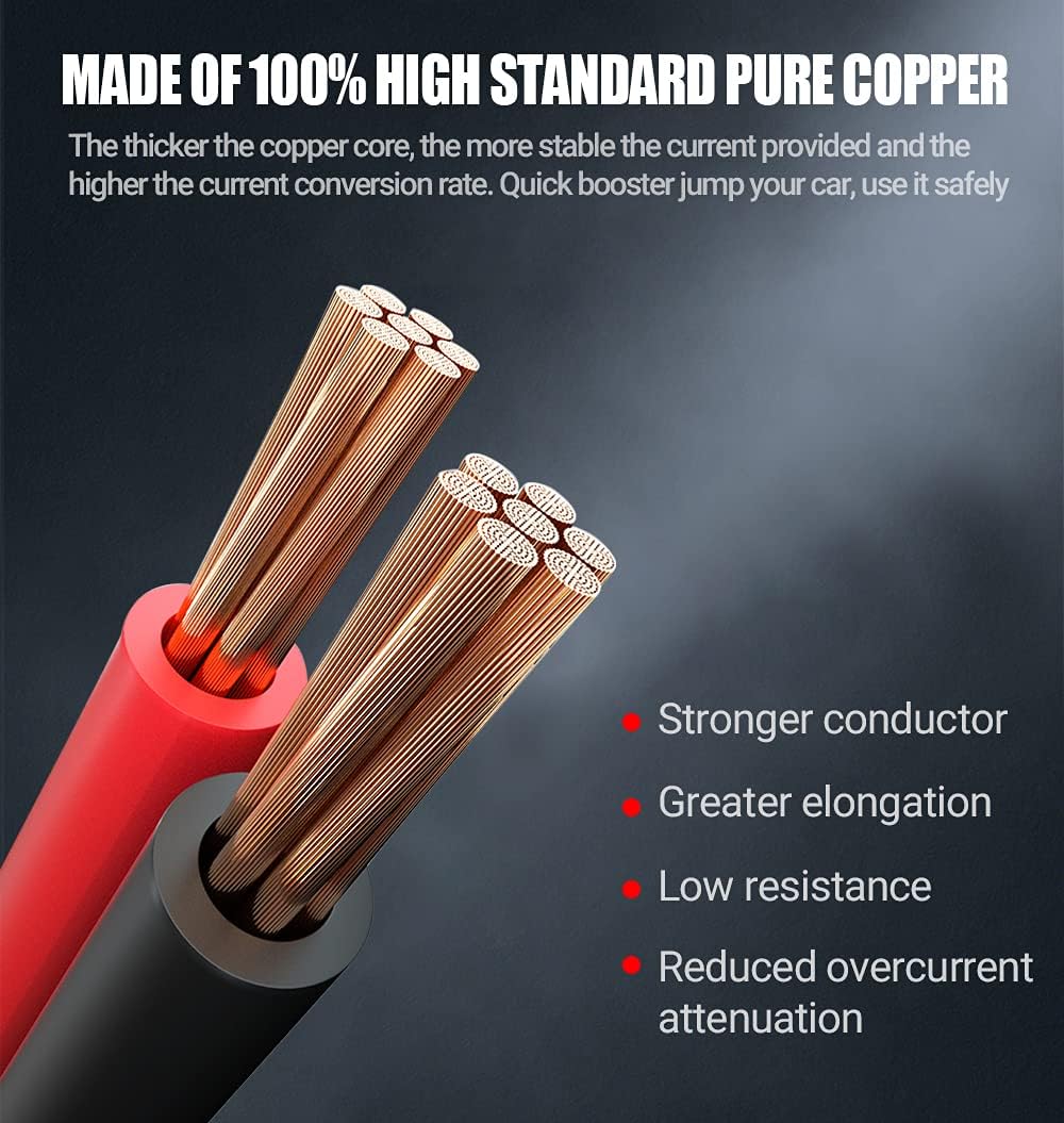 100% Copper Jumper Cables 2 Gauge 16 Feet Heavy Duty 1000AMP with Carry Bag S181040