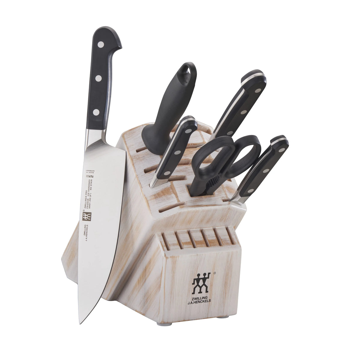 7pc Knife Set in White Rustic Rubberwood Block G432