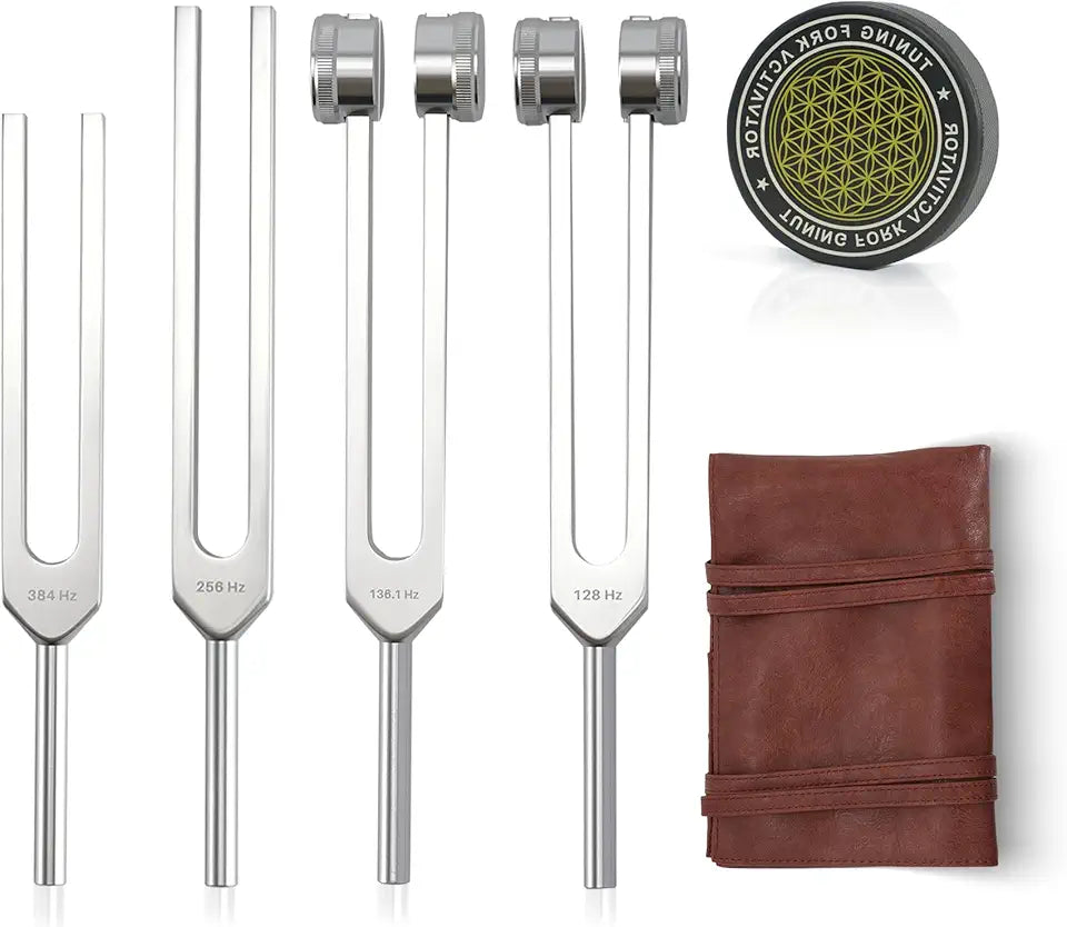 Tuning Forks Set 128Hz 136Hz 256Hz 384Hz with Red Leather Pouch J94132