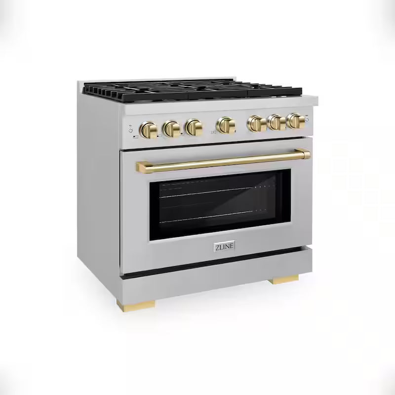 36 in. 6-Burner Freestanding Gas Range and Convection Oven in Stainless Steel and Polished Gold D543
