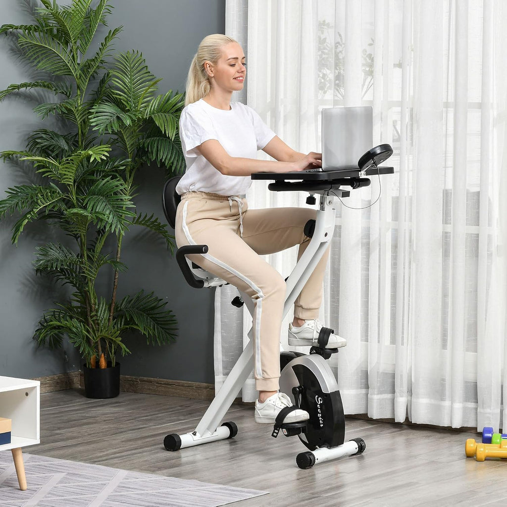 White Stationary Exercise Bike with Adjustable Desktop A27573