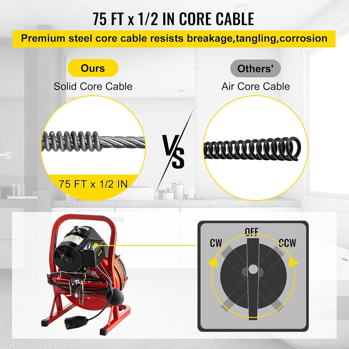 75Ft x 1/2Inch 370W Electric Drain Auger Cleaner with 8 Cutters B862113