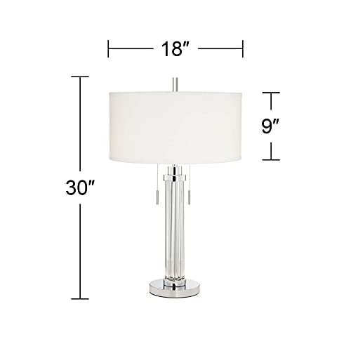 30" Tall Glass Column End Table Lamps Set of 2 J5997