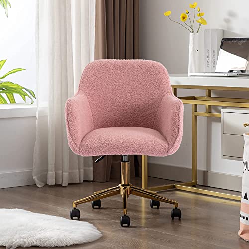 Pink Faux Fur Upholstered Swivel Desk Chair B1485