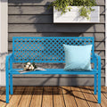 Blue 50in Metal Outdoor Garden Bench with Armrest Z78891