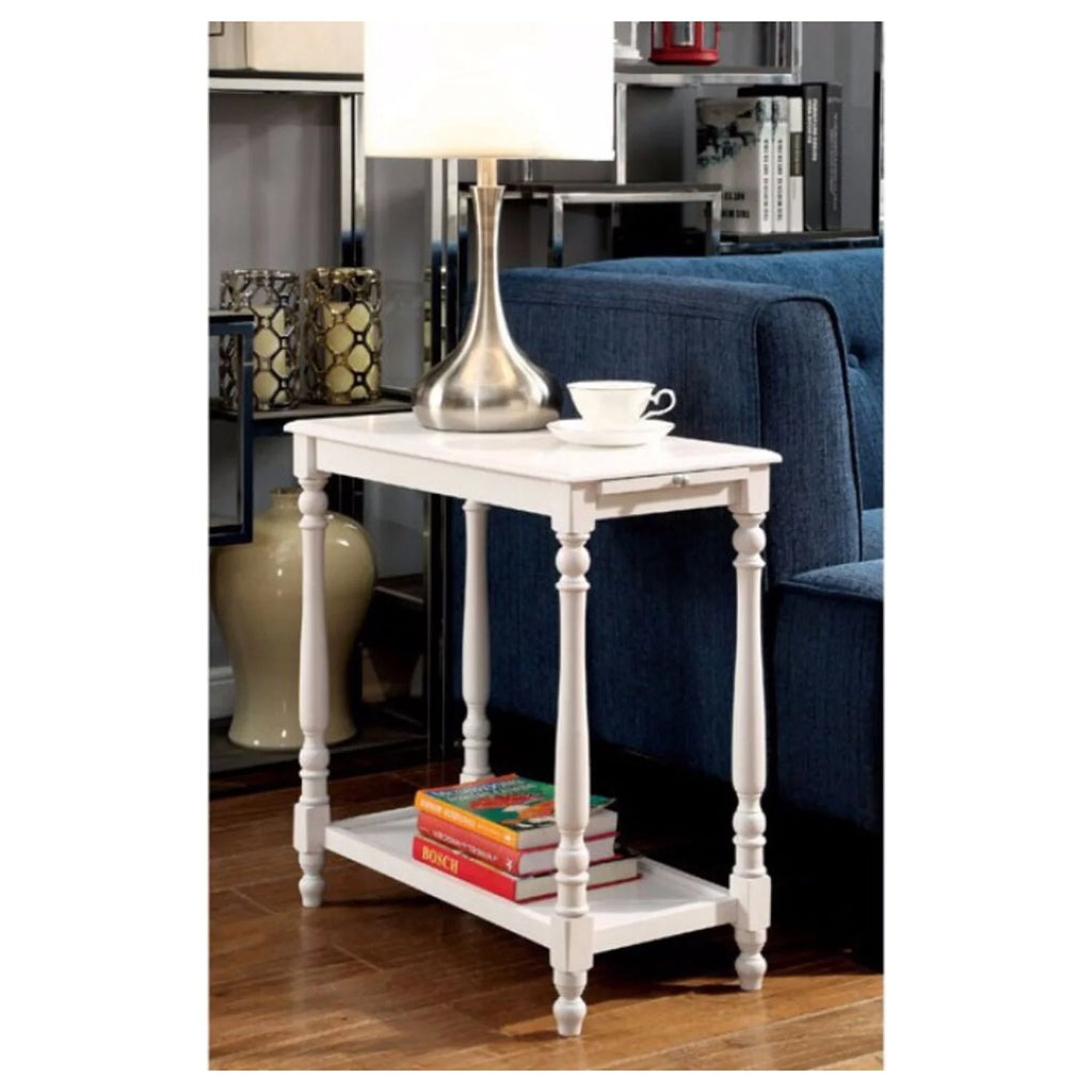 White Wooden Side Table with Open Shelf T19611