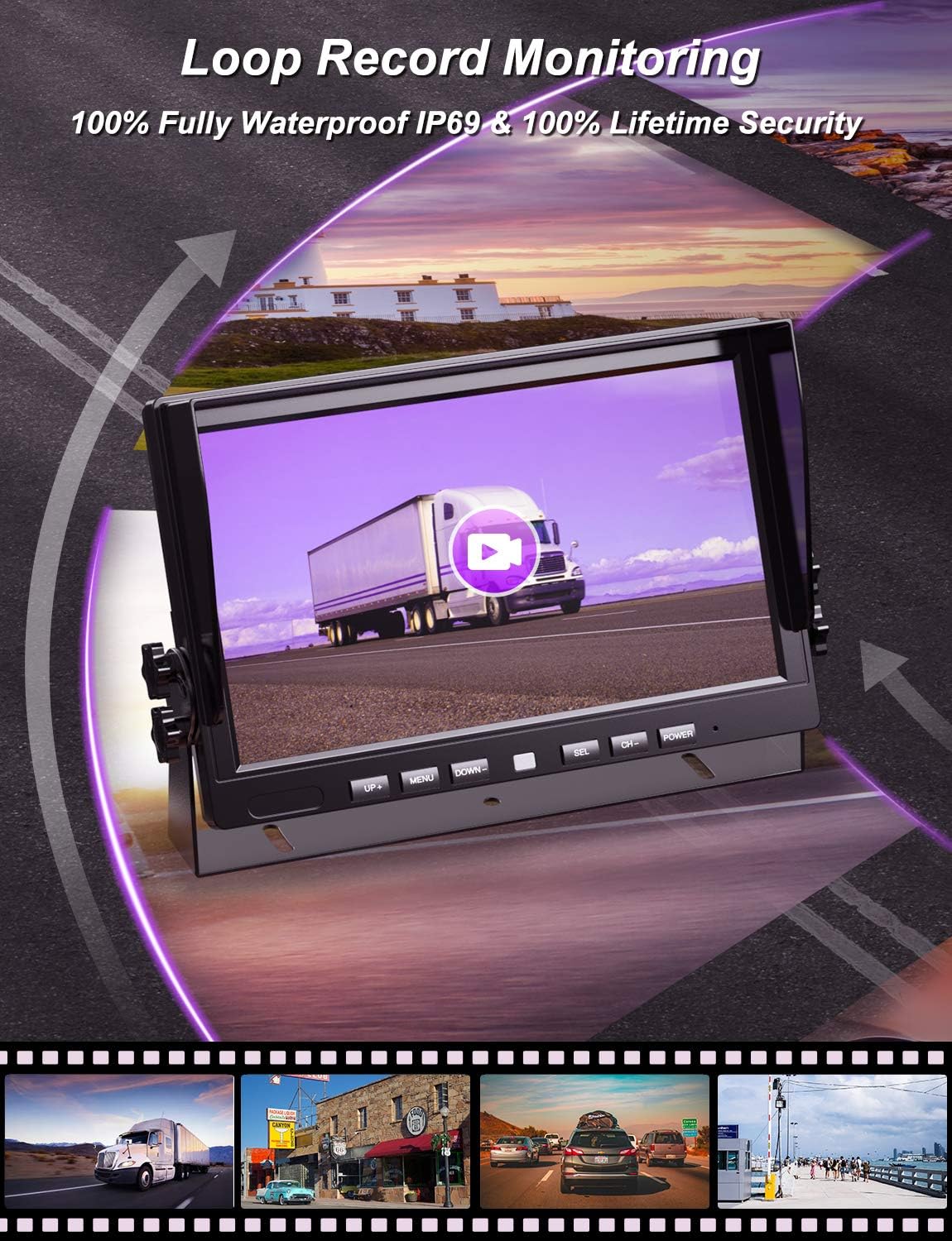 10 Monitor 4 Channel Waterproof Backup Camera System V9250