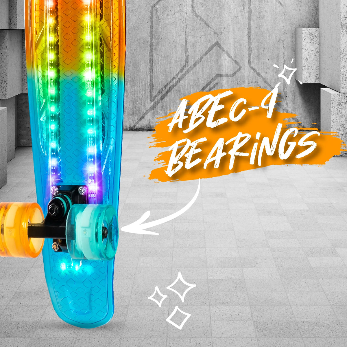 Light-up Skateboard Mini Cruiser 62mm Wheels Complete Board Orange A51167