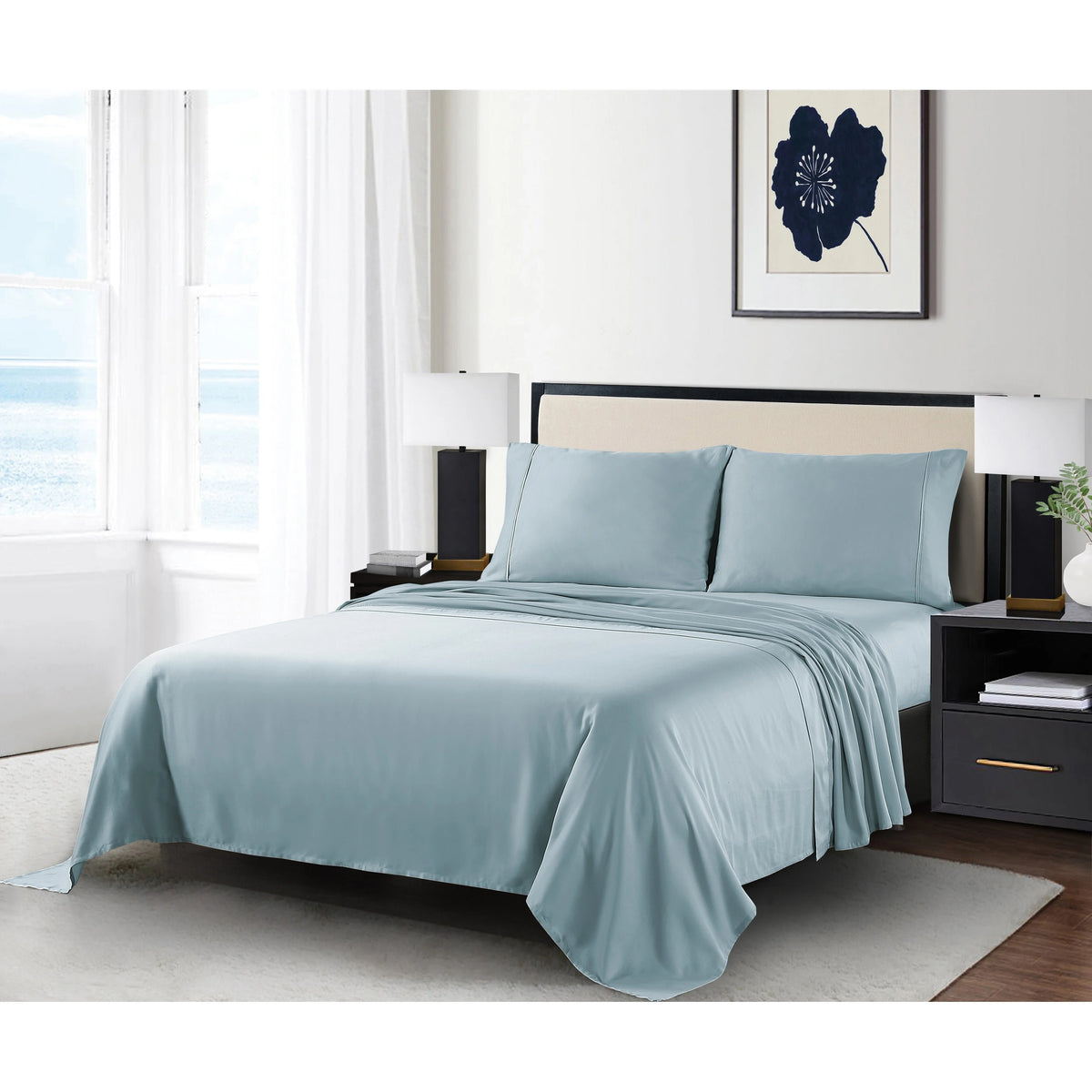 Cotton Sheet Set Queen Blue/Gray Q953