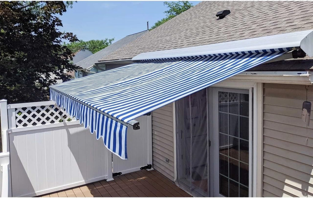 20x10 Feet Polyester Patio Awning Fabric Replacement Blue/White Stripes E605