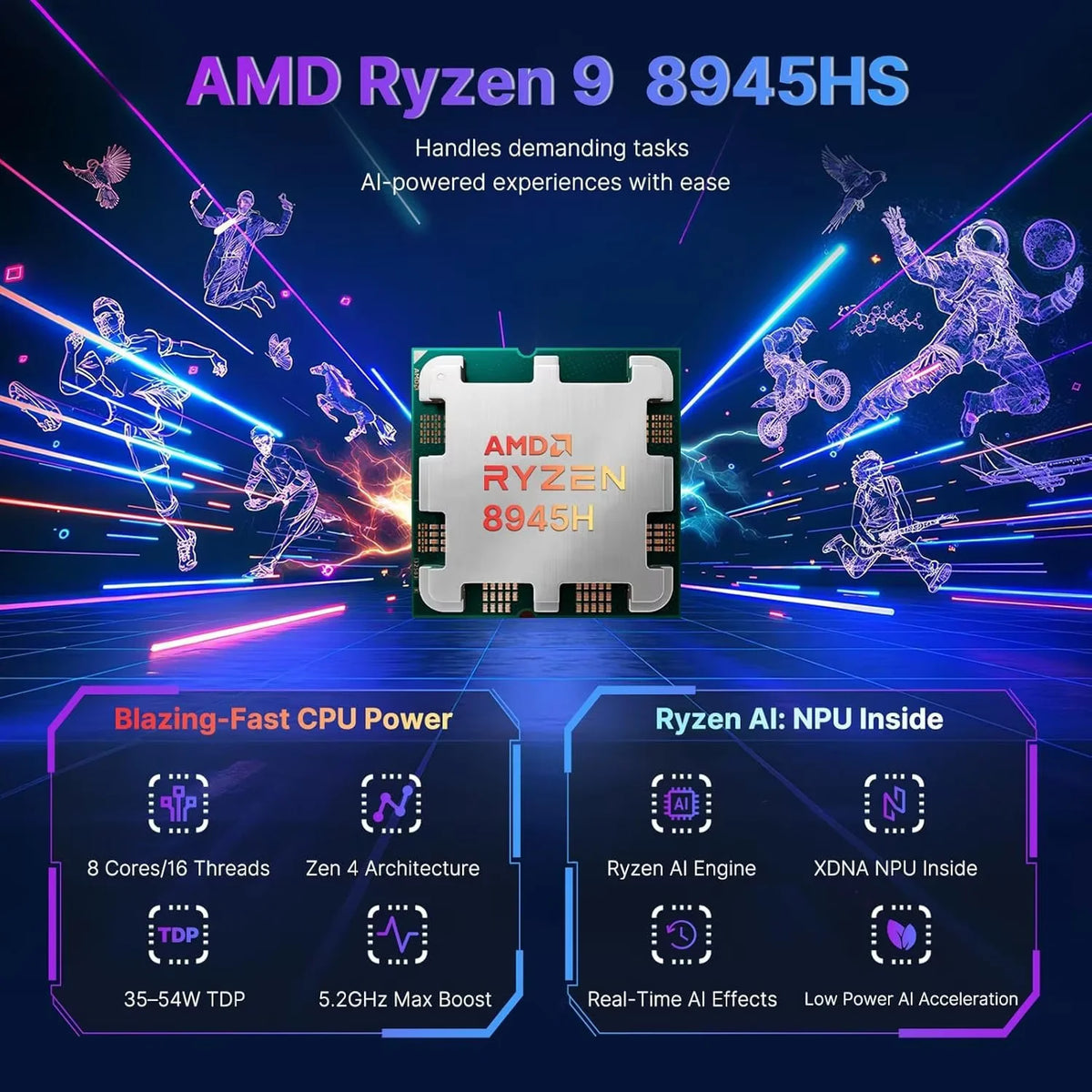 17.3" FHD Gaming Laptop, AMD Ryzen 9 8945HS 8 Cores, 16GB RAM 1TB SSD, Radeon 780M, Backlit Keyboard, Black E28437