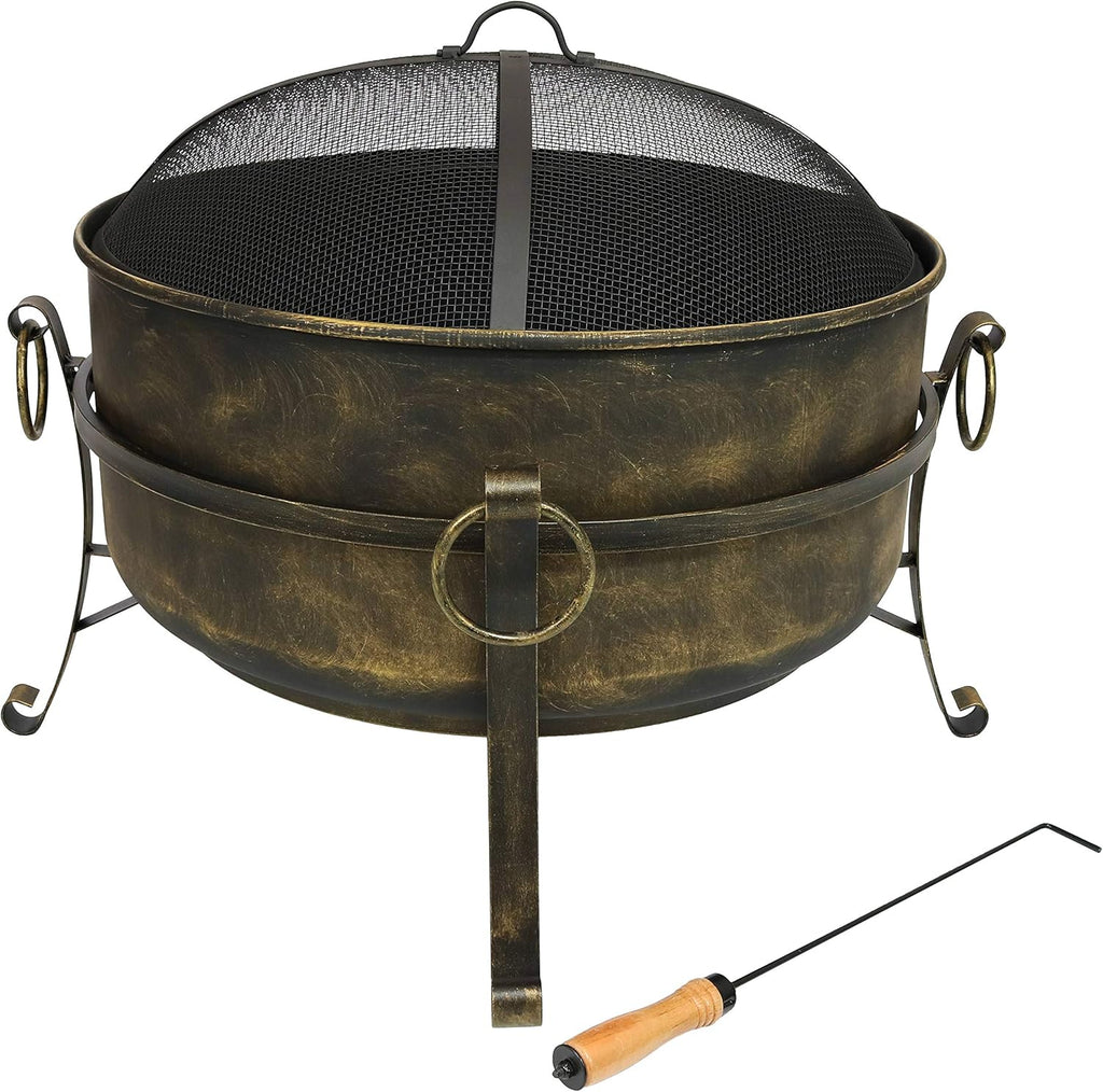 24-Inch Wood-Burning Fire Pit with Spark Screen, Poker, and Grate T85794