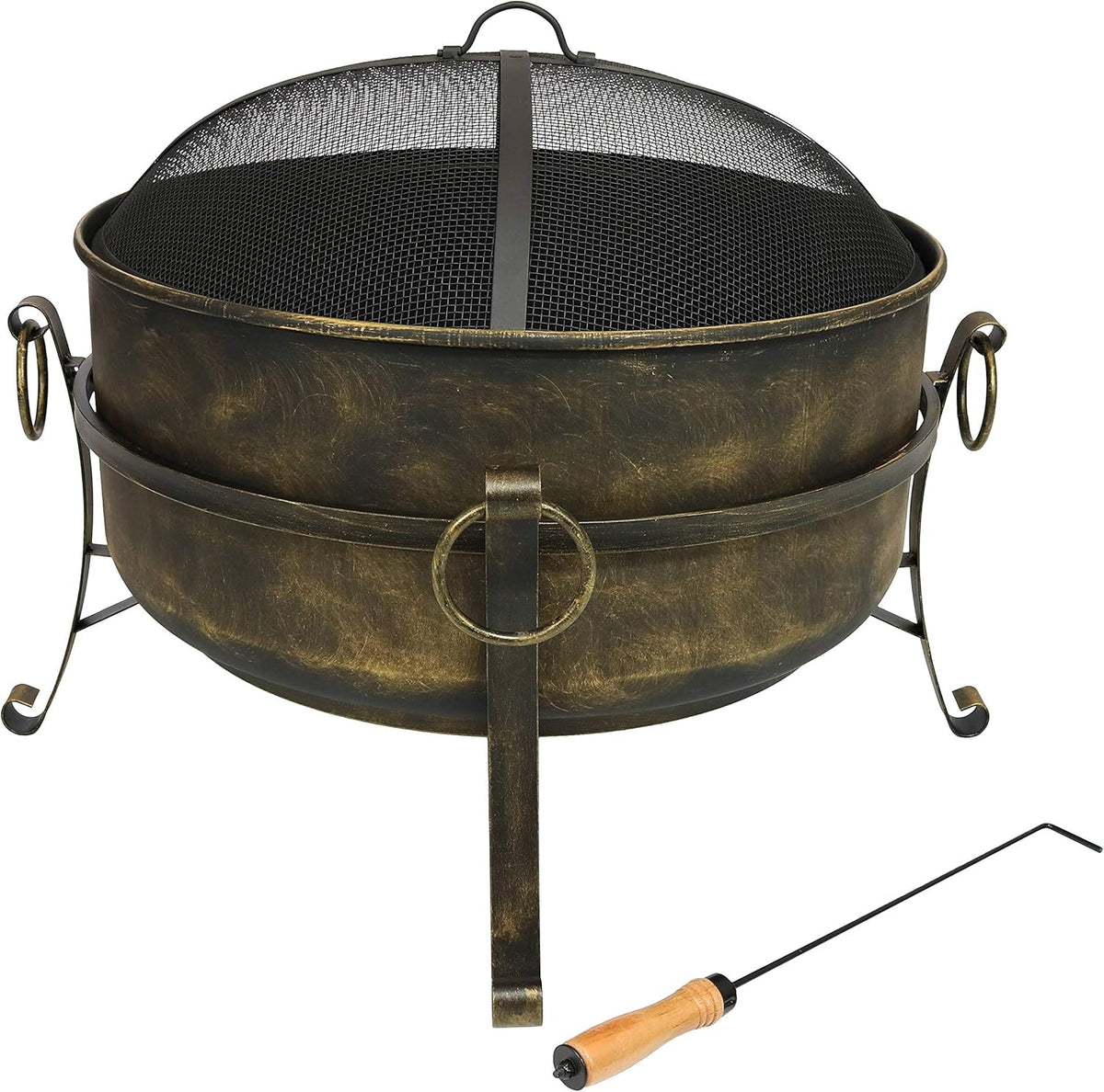 24-Inch Wood-Burning Fire Pit with Spark Screen, Poker, and Grate T85794