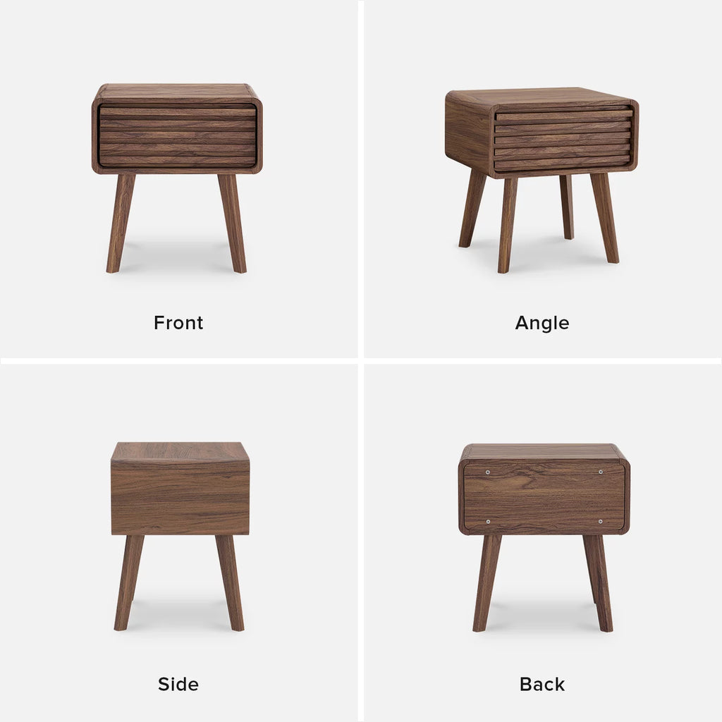 Mid Century Modern Nightstand Side Table with Wood Slat Drawer Storage K99023