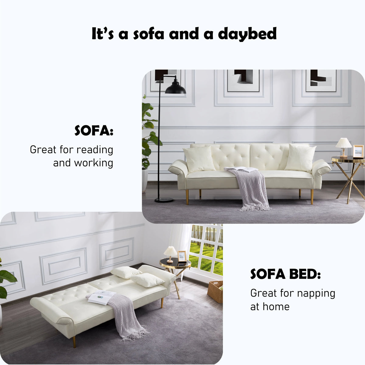 Velvet Futon Sofa Bed with 3 Adjustable Positions N235084