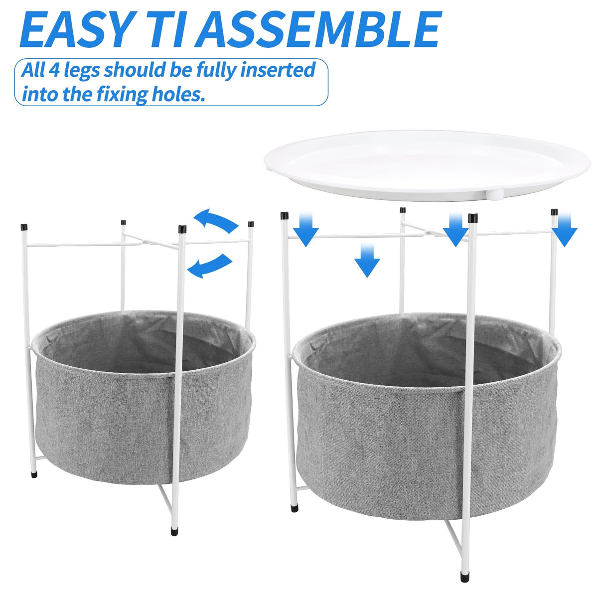 Round Metal End Table with Fabric Storage Basket M805616
