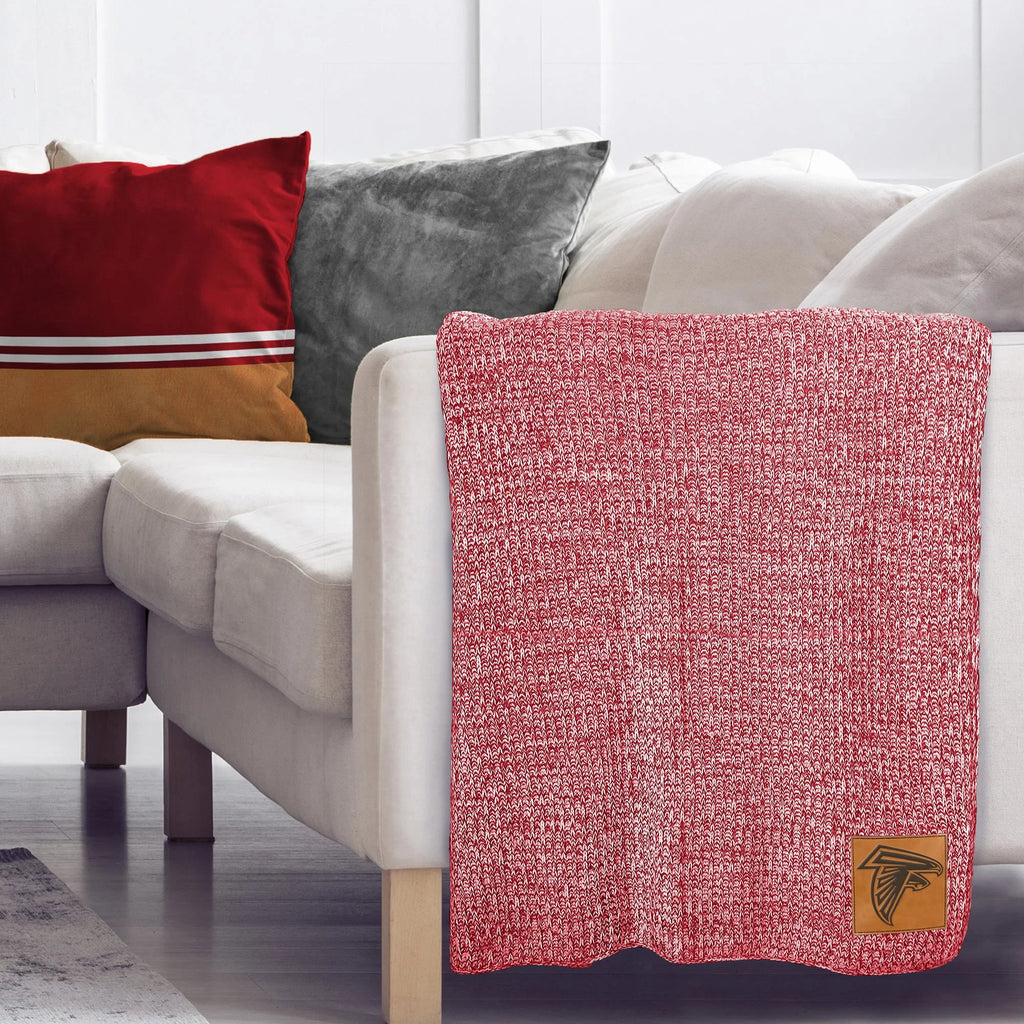 Two-Tone Sweater Knit Blanket with Faux Leather Patch D6507