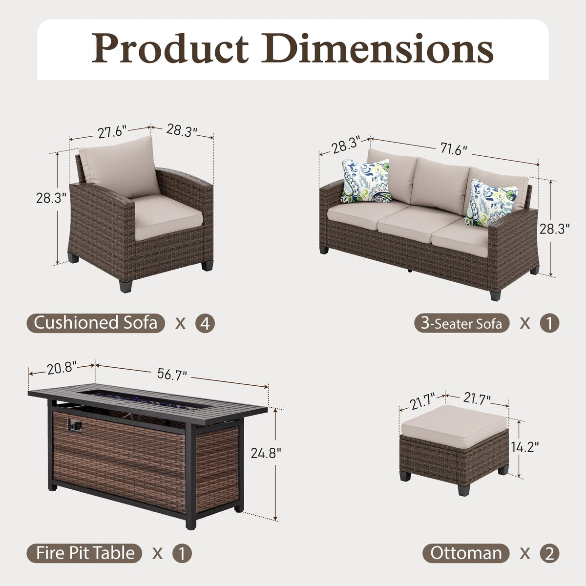 8 Pieces Wicker Patio Furniture Set with Fire Pit Table G604424