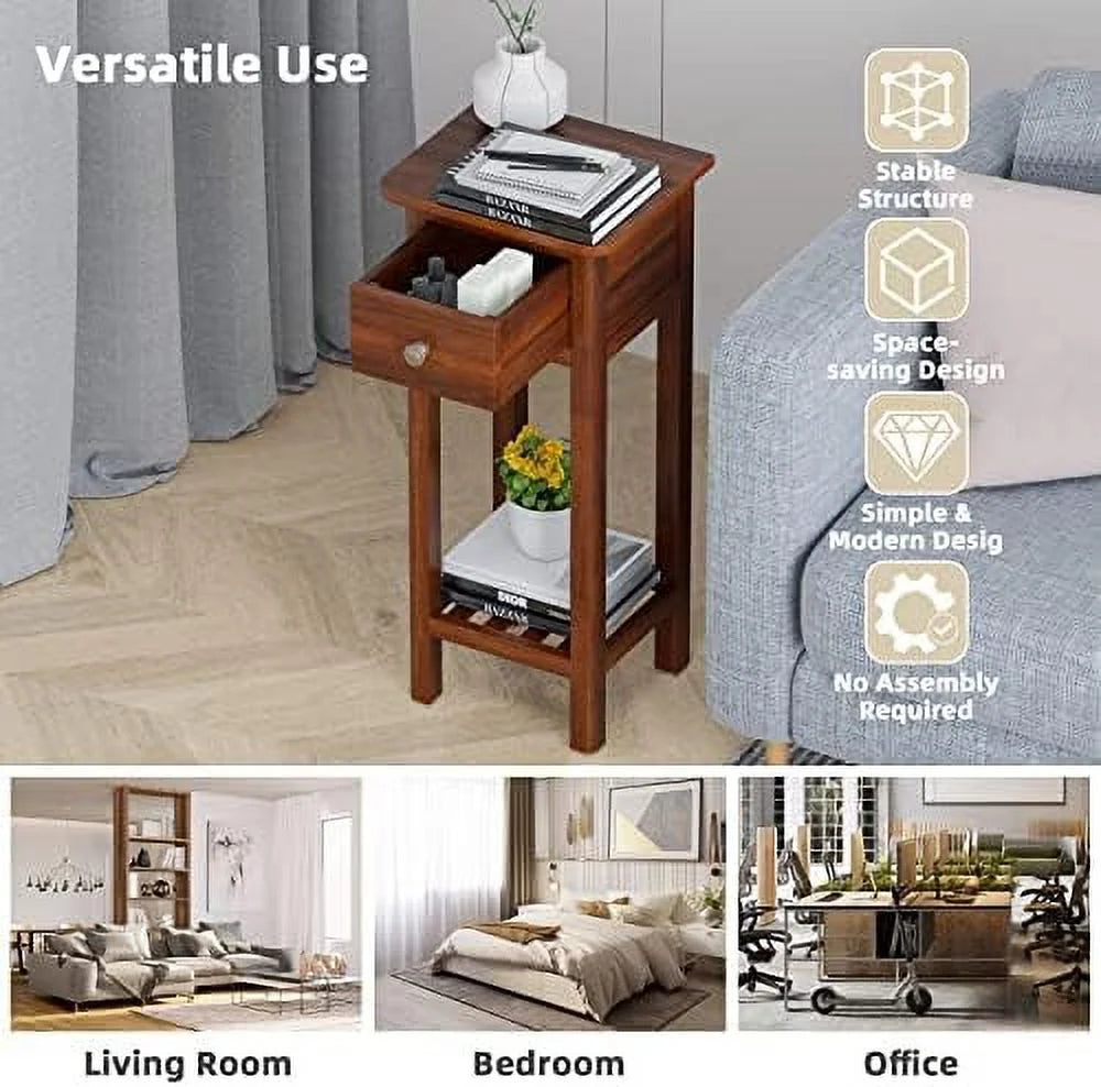 31 Inch Grey Acacia Wood End Table with Drawer D358