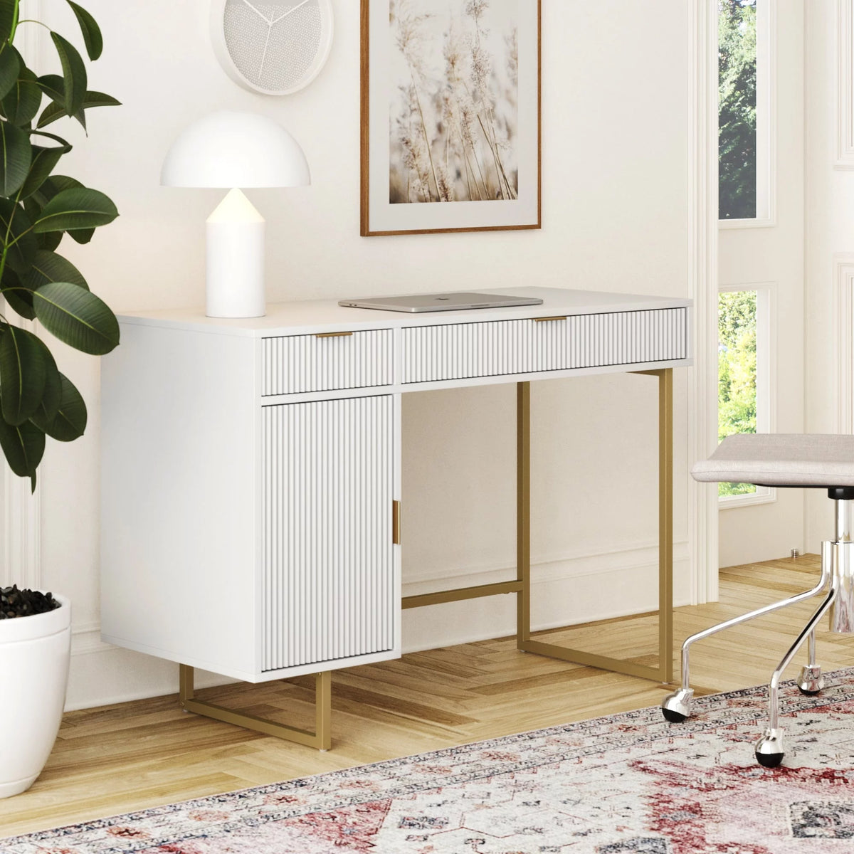 White Computer Desk with Drawers and Cabinet Storage R999