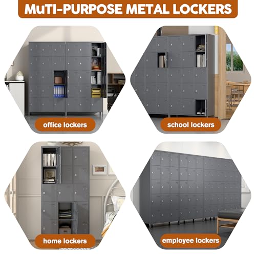 6 Door Metal Storage Locker with 18 Hooks, Black & Dark Grey F918308