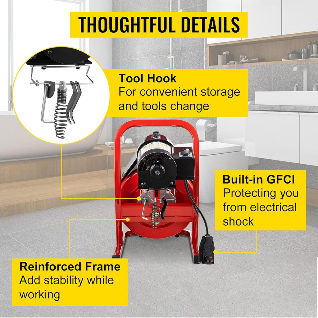 75Ft x 1/2Inch 370W Electric Drain Auger Cleaner with 8 Cutters B862113