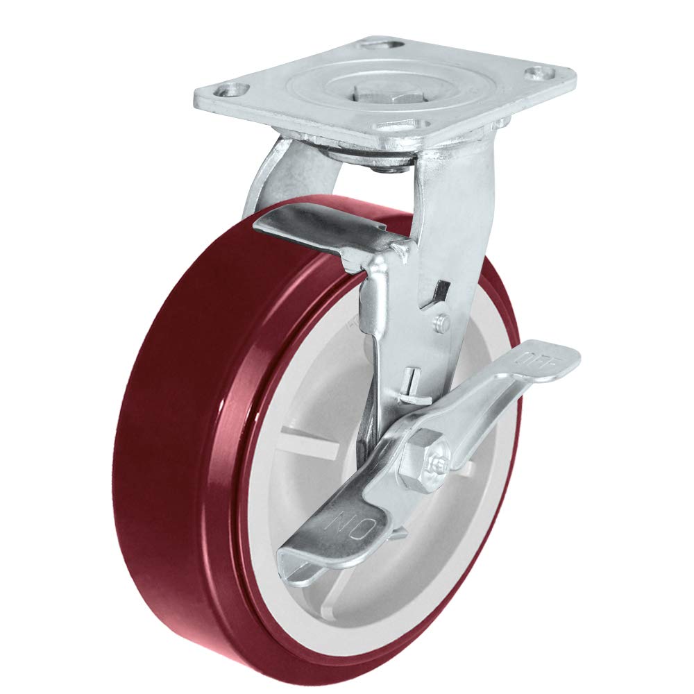 Heavy Duty 6 x 2 Polyurethane Swivel Casters with Brakes, Pack of 4 L21474