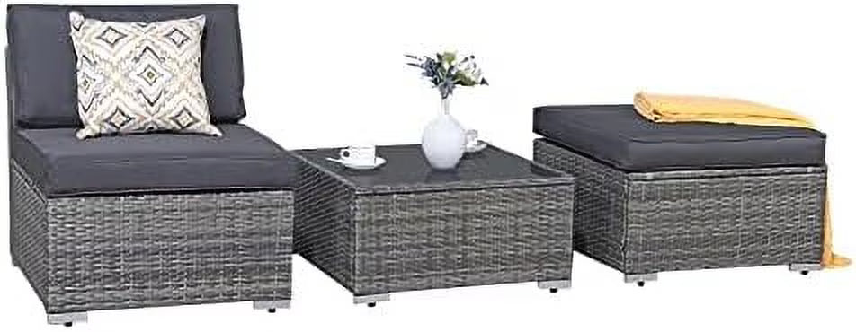 3 Piece PE Wicker Rattan Outdoor Sectional Sofa with Coffee Table N88787