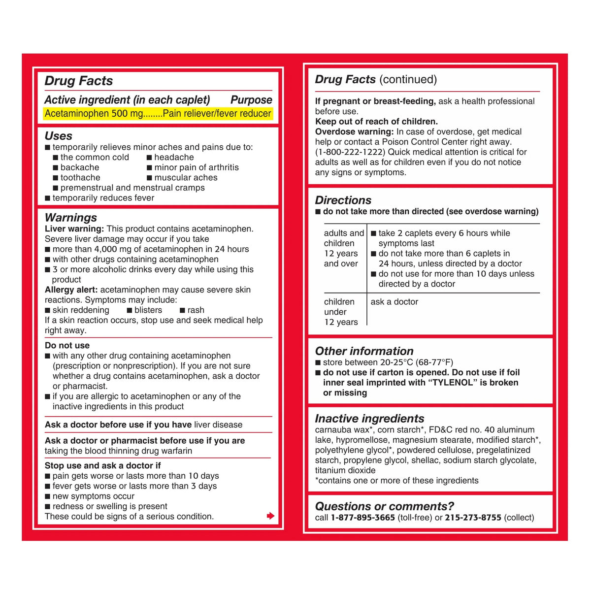Extra Strength 500 mg Acetaminophen Caplets 100 Ct B63099