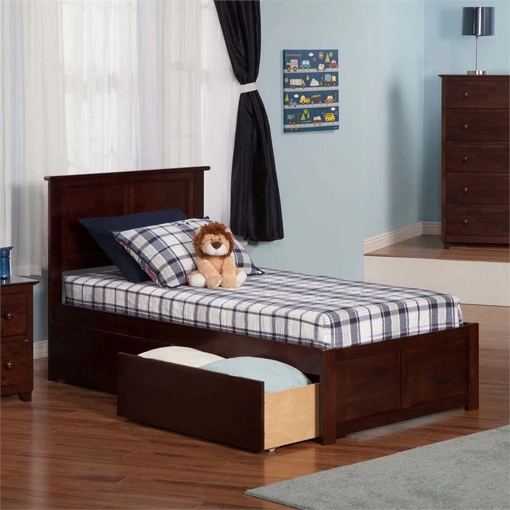 Twin-XL Walnut Hardwood Storage Platform Bed M28274