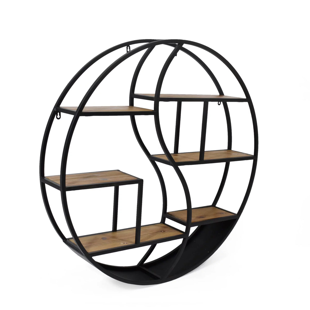 Brown and Black Contemporary Round Hanging Wall Shelf V15555