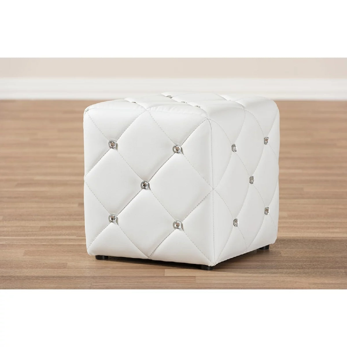 White Faux Leather Upholstered Ottoman B429