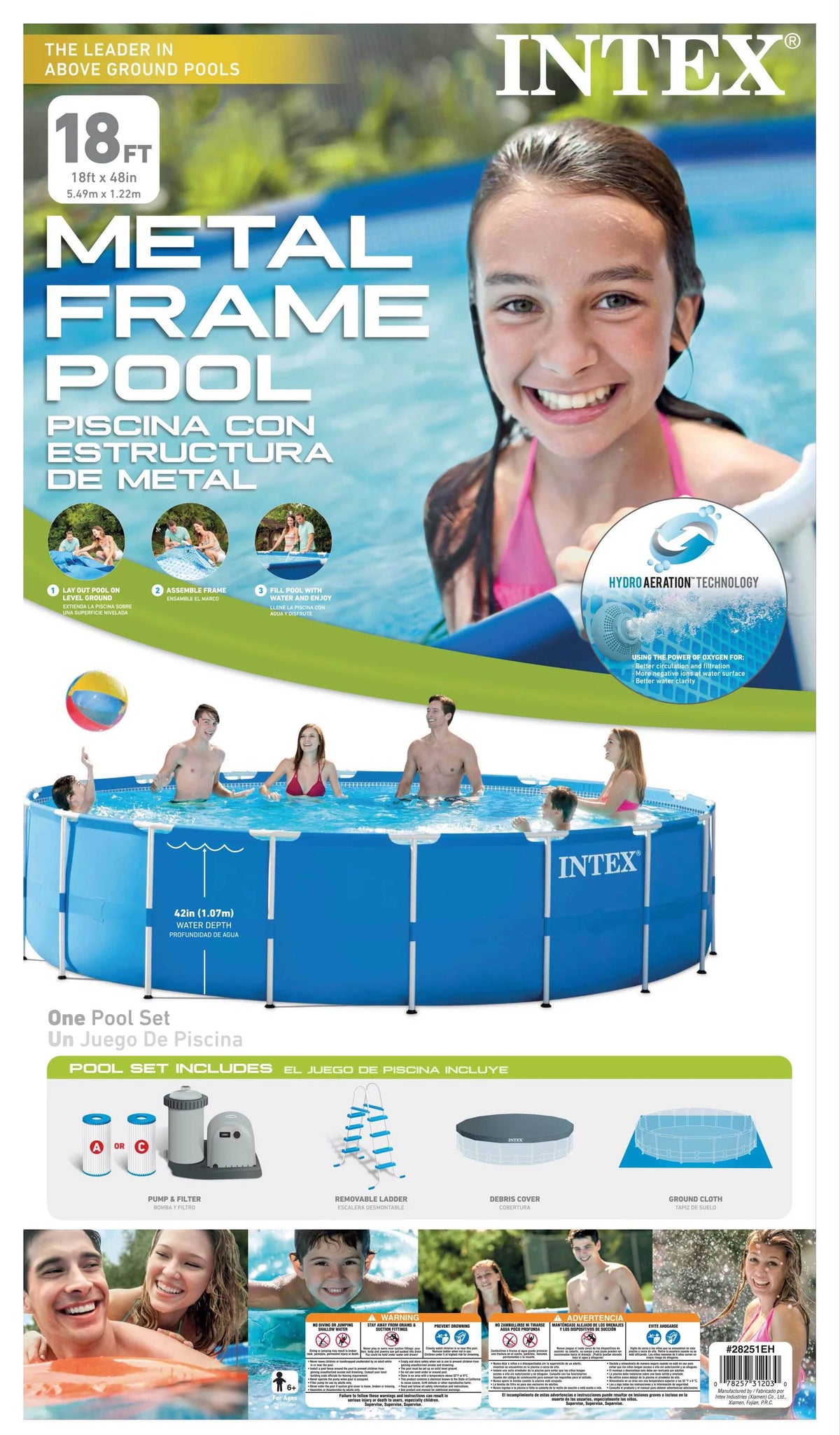 18ft x 48in Round Metal Frame Above Ground Swimming Pool Set R809400