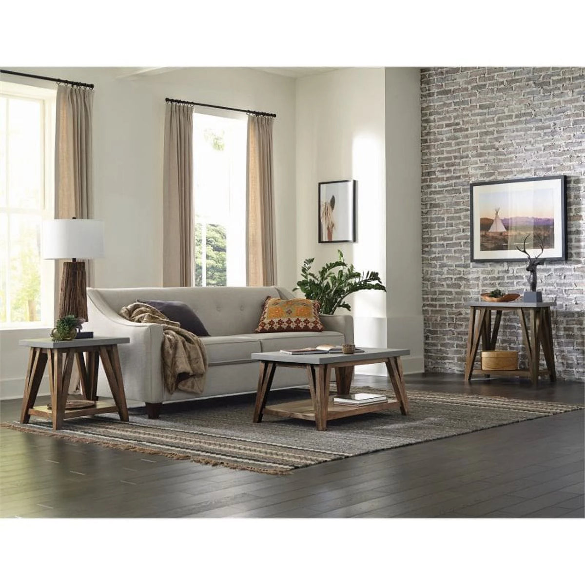 22" Wood Concrete End Table Set of 2 O51810