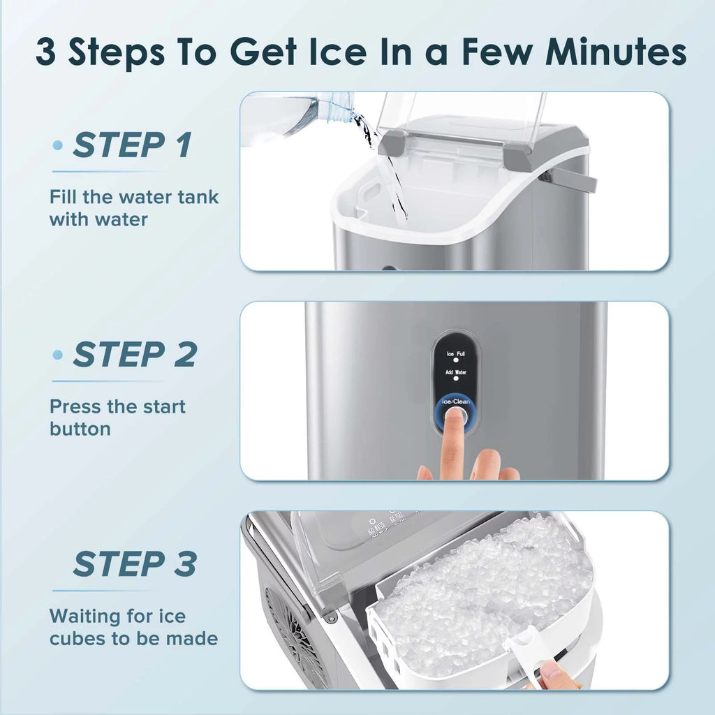 Nugget Ice Maker Countertop 33lbs/24H Self-Cleaning Portable Ice Machine Gray N350