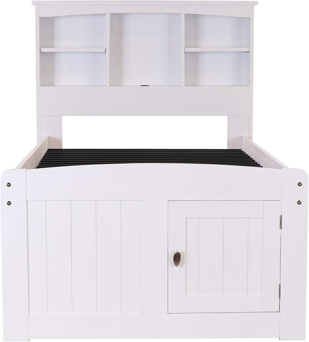 White Twin Bookcase Bed with 3 Drawers and Trundle H49120