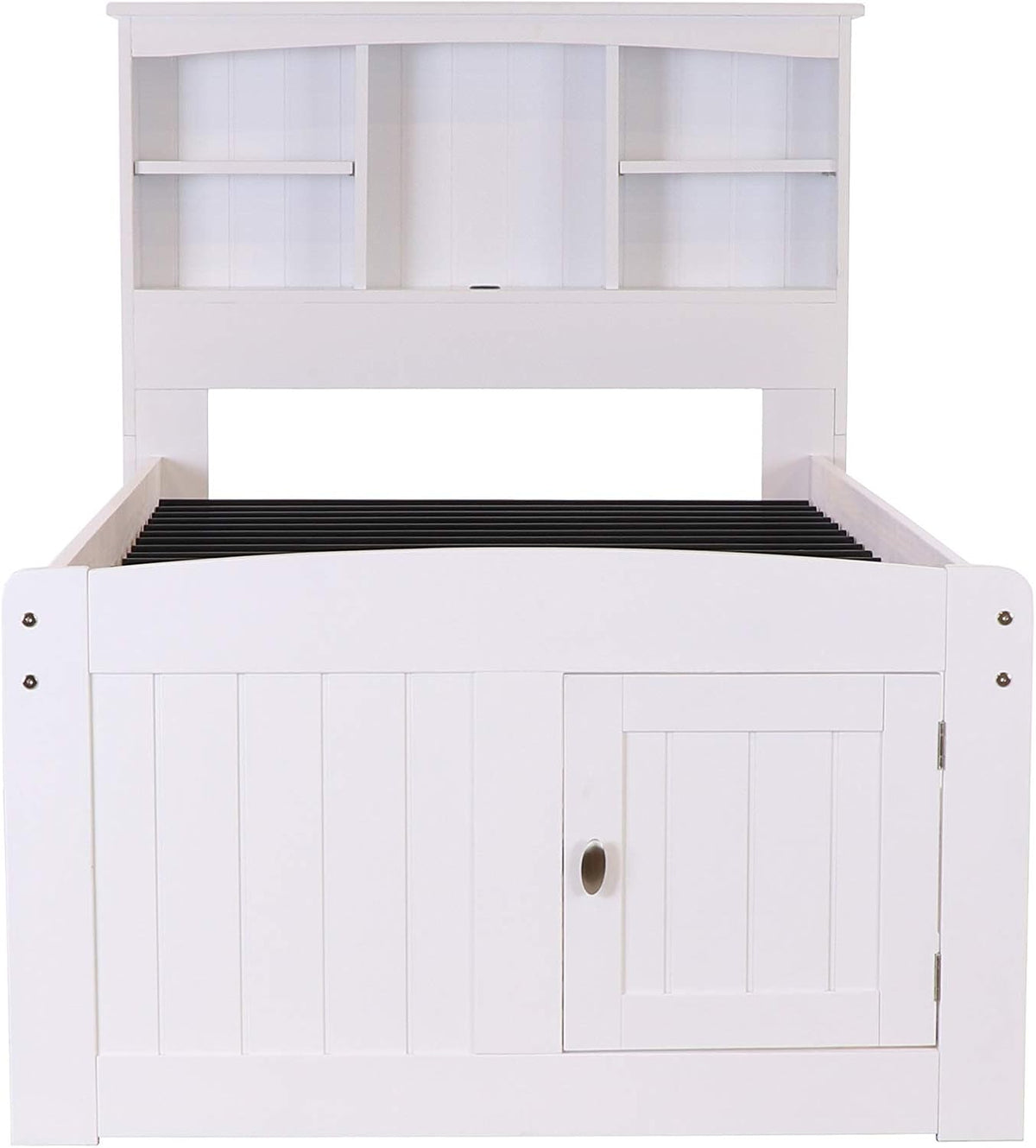 White Twin Bookcase Bed with 3 Drawers and Trundle H49120